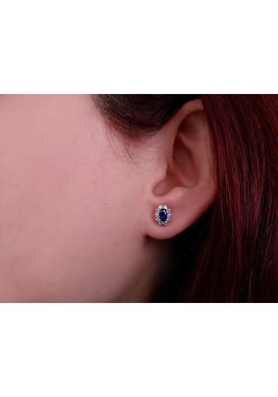 Sirius Pırlanta Ve Oval Safir Taşlı Anturaj Küpe  0804E0094