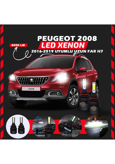 Peugeot 2008 2016-2019 Uzun Far Uyumlu Şimşek Etkilii Led Xenon Light Series H7