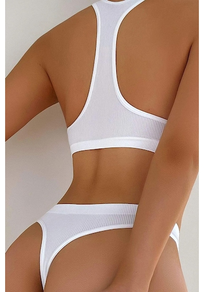 Ang Butik Kadın Beyaz Desteksiz Seamless Tangalı İç Çamaşır Takımı
