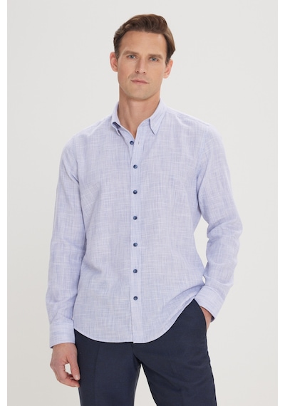AC&Co / Altınyıldız Classics Erkek Mavi Slim Fit Dar Kesim Düğmeli Yaka Flamlı Casual Gömlek 4A2022200073MAVM Mavi