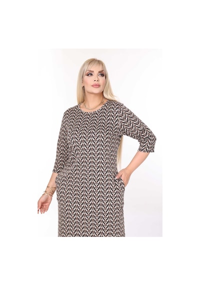 Çift Cepli Desenli Esnek Kışlık Büyük Beden Midi Elbise 44d-2709 Desenli