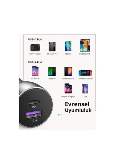 52.5w Qc Pd Hızlı Araç İçi Şarj Cihazı İle Uzay Grisi