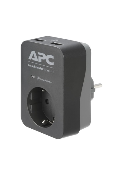 Apc By Schneider Electric PME1WU2B-GR Tekli Akım Korumalı Priz 2 USB Hızlı Şarj Çıkışlı Siyah