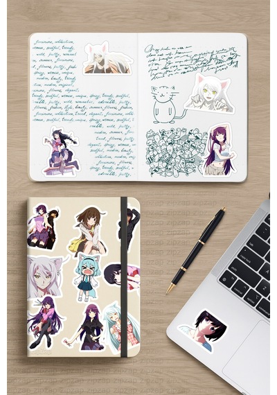 Monogatari Anime Telefon Laptop Bullet Journal Yapışkanlı Folyo Sticker Paketi 26 Adet Çok Renkli