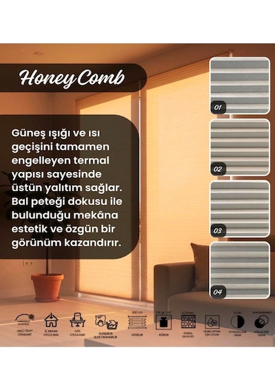 Honeycomb Bal Peteği Çiftli Sistem Gece-gündüz %100 Karatma Ve Isı Yalıtımlı Plise Perde Antrasit