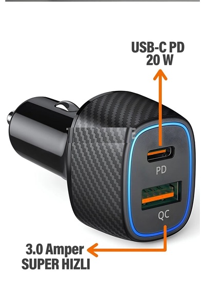 3.0 Qualcomm 2 Usb Hızlı Araç Şarjı 38 Watt Hızlı Şarj Usb Usb-c