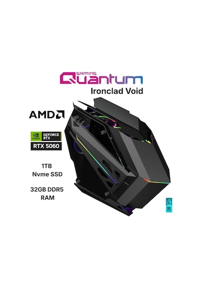 Quantum Gaming IRONCLAD VOID R5-7500F 32 GB 1 TB NVMe SSD 8 GB RTX5060 Free Dos Masaüstü Oyuncu Bilgisayarı