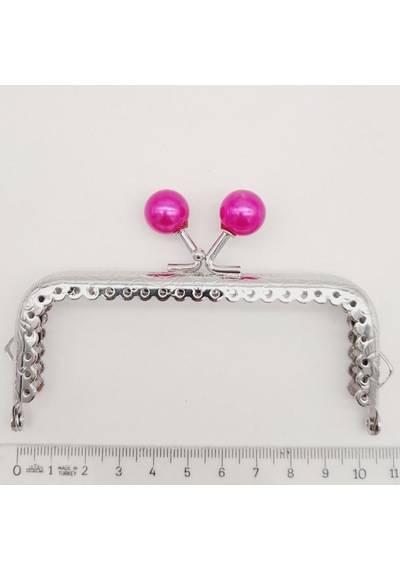 Angel Çanta Aksesuar 10.5 Cm Gümüş Metal Fuşya Toplu Dikdörtgen Cüzdan Klipsi Çanta Bursu Model 2