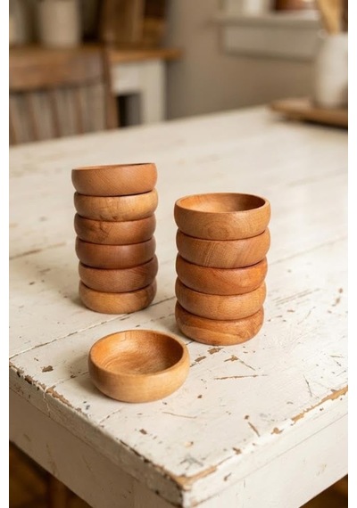 Atbyhome 12 Parça Doğal Kayın Ağacı Ahşap Çerezlik Kaseler - 10 Cm Kahvaltılık Ve Mezze Sosluk Seti Diğer