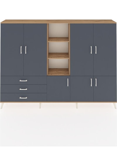 Arges Dolap 11 Raflı 3 Çekmeceli 7 Kapaklı 220x30x163 Çam-antrasi Çam-antrasit