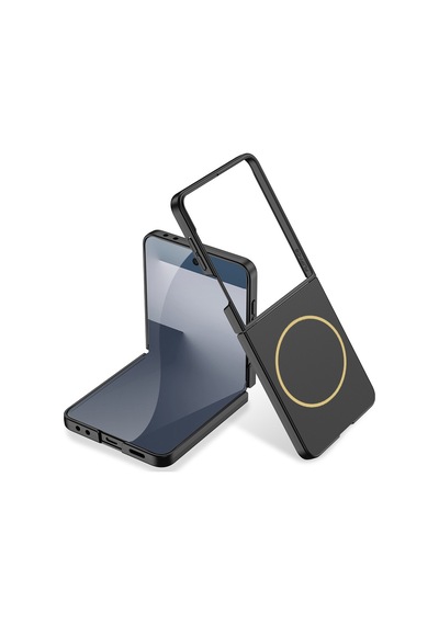 Samsung Galaxy Uyumlu Z Flip 7 Kılıf Wireless Şarj Özellikli Zore Kıpta M-safe Kapak Siyah