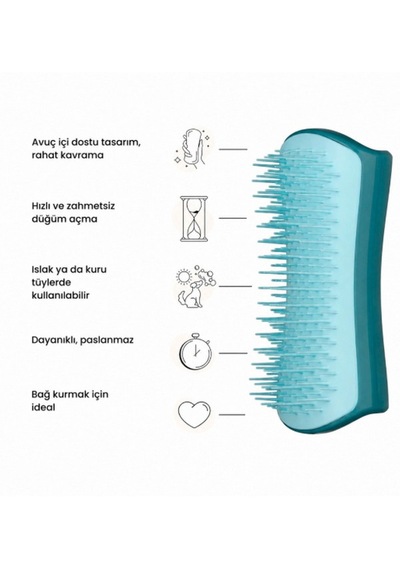 Tangle Teezer Pet Teezer Detangling Dolaşık Açıcı Küçük Irk Köpek Bakım Fırçası 11,7x5 Cm Mavi-turkuaz
