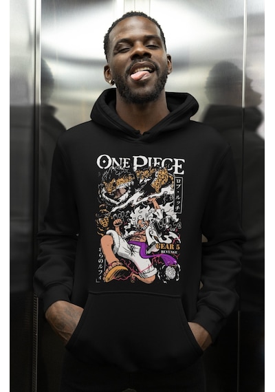 Sevbano One Piece Gear 5 Revenge Baskılı Unisex Oversize Monkey D. Luffy Siyah