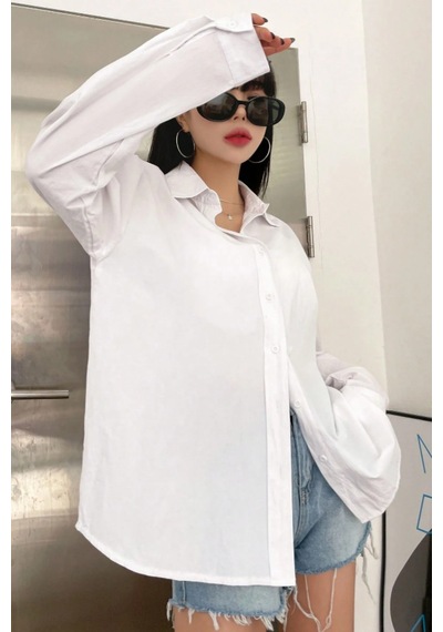 Tarz Cool Oversize Basic Uzun Kollu Gömlek Siyah Beyaz