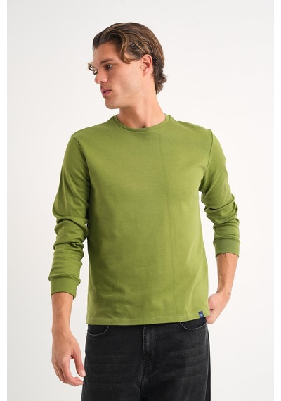 Alexander Gardi Alexandergardı Uzun Kollu Bisiklet Yaka Basic Sweatshirt Haki