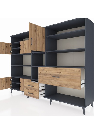 Hyperion Dolap 13 Raflı 3 Çekmeceli 5 Kapaklı 220x44x163 Antrasit Antrasit-çam Hyperion Dolap 13 Raflı 3 Çekmeceli 5 Kapaklı 220x44x163 Antrasit Antrasit-çam