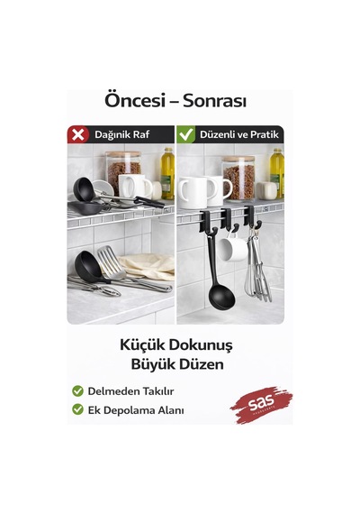 Sas Haus 4 Adet Plastik Askı Metal Banyo Mutfak Rafları Için Siyah Diğer