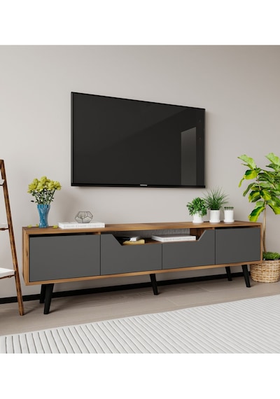 Roma Ahşap Ayaklı Tv Ünitesi Tv Sehpası Ceviz-antrasit Roma Ahşap Ayaklı Tv Ünitesi Tv Sehpası Ceviz-antrasit