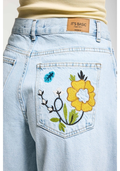 it's basic Kadın Ice 11s6-99 Palazzo Fit Özel Sarı Mavi Çiçek Desen Nakışlı Tasarım Denim Jean Buz Mavi it's basic Kadın Ice 11s6-99 Palazzo Fit Özel Sarı Mavi Çiçek Desen Nakışlı Tasarım Denim Jean Buz Mavi