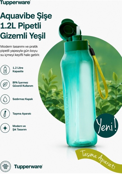 Aquavibe Şişe 1.2l Pipetli Gizemli Yeşil Mutfak Kamp Öteberi Mağazası Yeşil