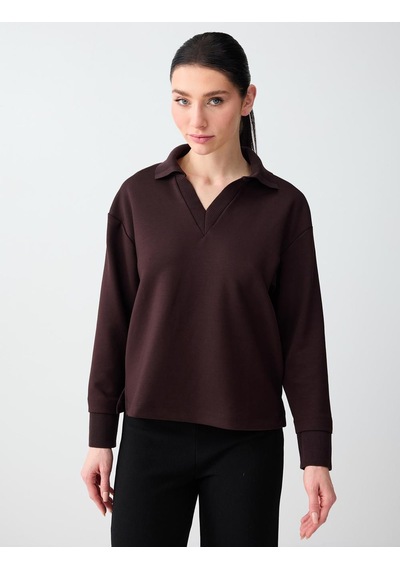 Jimmy Key Jimmy Key Acı Kahve Polo Yaka Uzun Kollu Modal Örme Sweatshirt 6sw235626803 Kahverengi