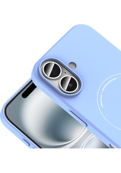 iPhone Uyumlu 16 Kılıf M-safe Şarj Özellikli Kamera Korumalı Ata Elio Sert Pc Kapak - Açık Mavi Çok Renkli