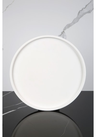 Betonmall Mermer Desenli Sunum Tepsisi Yuvarlak Sunum Tabağı Sunumluk 28 Cm - Beyaz