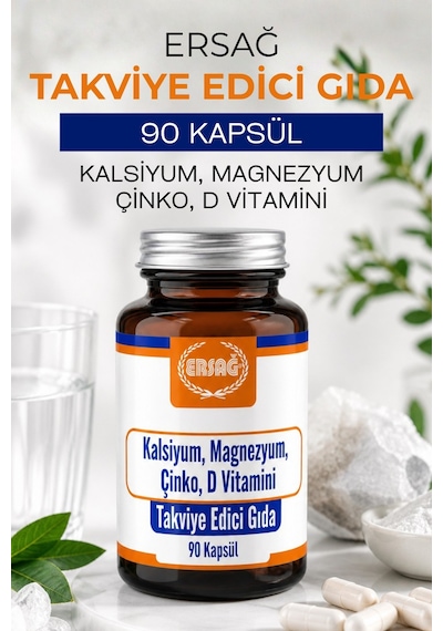 Ersağ Kalsiyum Magnezyum Çinko D Vitamini Takviye Edici Gıda 90 Kapsül