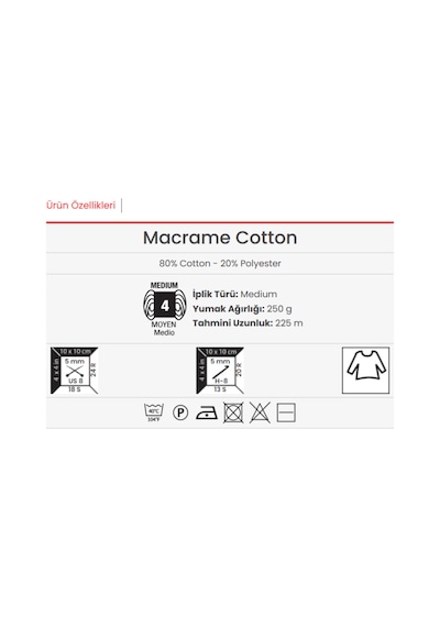 Macrame Cotton %80 Pamuk %20 Polyester 250 G 225 M Makrome İpi-770-1 Adet