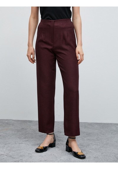 Koton Düz Paça Kumaş Pantolon Yüksek Bel Bordo 4wak40103uw 4WAK40103UW467 Bordo