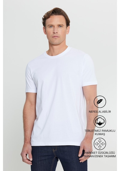 AC&Co / Altınyıldız Classics 4A4800000001BYZXS Slim Fit Bisiklet Yaka Kısa Kol Pamuklu Erkek Tişört Beyaz