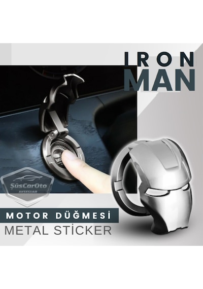 ŞüsCarOto Start Stop Tuşu Kapağı Iron Man Metal Tuş Koruyucu Dekoratif Özel Çinko Alaşım Krom (00)