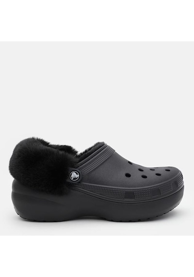 Crocs Classic Platform Fuzz Lined Clog Black Terlik 212854-001 Siyah