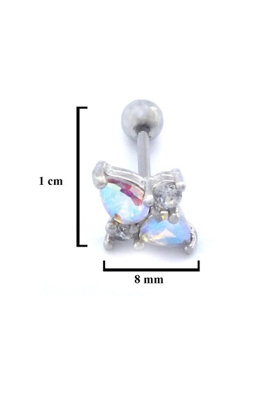 Ferizz 316l Çelik Zirkon Taşlı Şekilli Piercing Prc-185 Gümüş