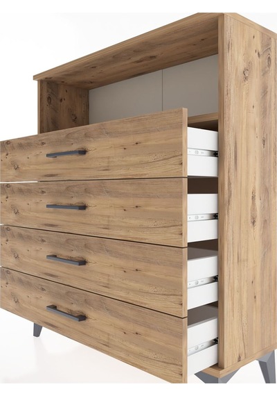 Arges Şifonyer Tek Raflı 4 Çekmeceli 88x30x106 Çam-çam Çam