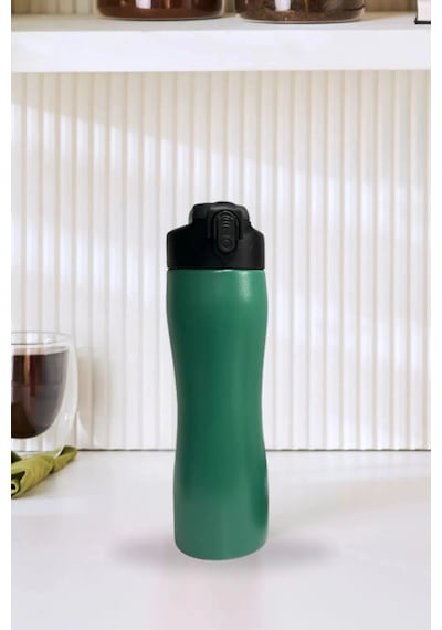 Paslanmaz Çelik Matara Suluk 750 Ml Sporcu Kapak - Yeşil Yeşil