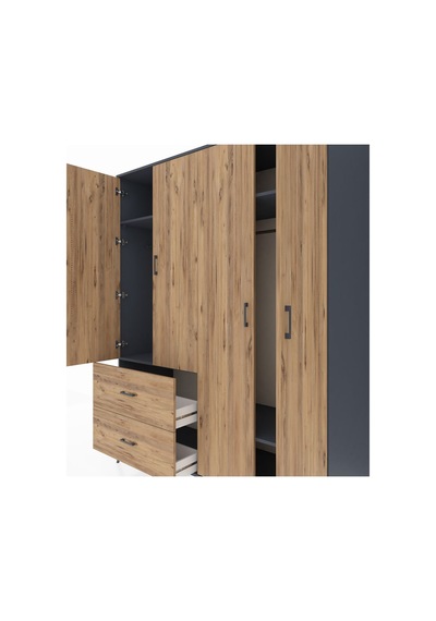 Kronos Gardrop 4 Raflı 2 Çekmeceli 2 Askılı 176x59x221 Antrasit-çam Çam Kronos Gardrop 4 Raflı 2 Çekmeceli 2 Askılı 176x59x221 Antrasit-çam Çam