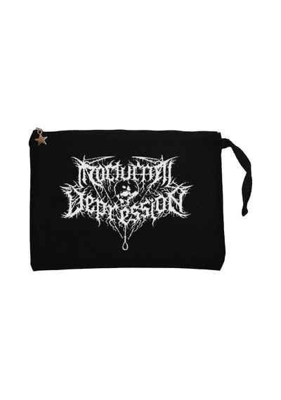 Nocturnal Depression Logo Siyah Clutch Astarlı Cüzdan / El Çantası