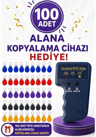 Sr-602 H-r Yazılabilir Kopyalanabilir Proximity Anahtarlık 125 Khz Keyfob Karışık Renkler 100 Adet + 1 Adet Rfıd K Altın