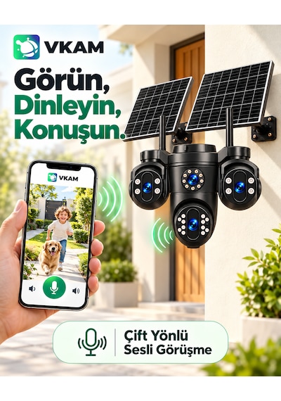 Vkam Reina 4 Kameralı 4g Çift Solar Panel Aov Gece Görüş Sesli Konuşma 1 Yıl İnternet