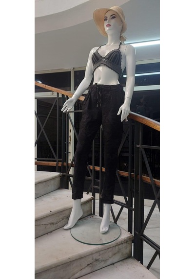 Eren Style Italyan Beli Bağlamalı Kamuflaj Desenli Dar Paça Pantolon-9078 Siyah
