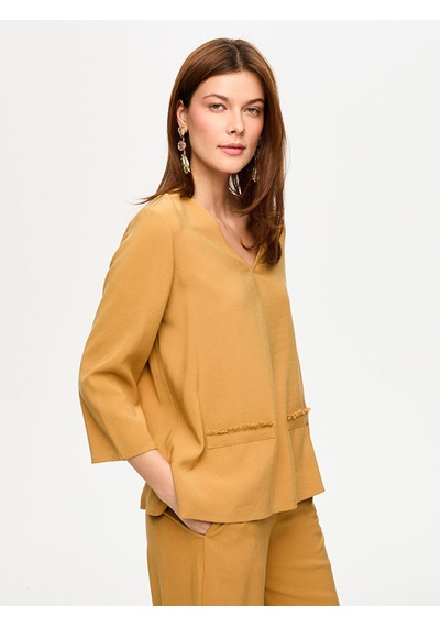 Cebi Püskül Detaylı V Yaka Uzun Kol Bluz S26blz034 Us26blz03435 Camel