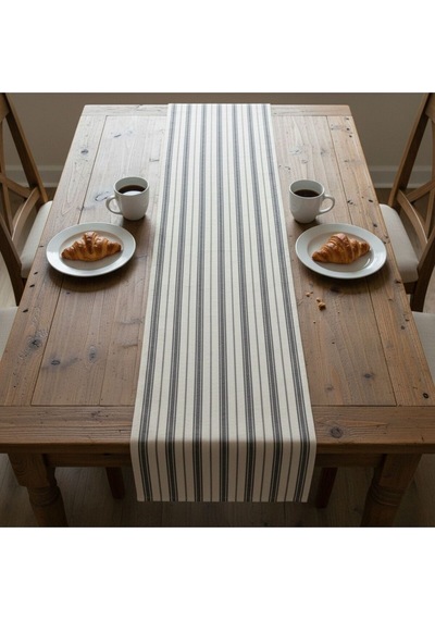 1 Adet Runner,çizgi Desenli 100% Pamuk Runner,yıkanabilir Runner 40x140 Cm Beyaz - Gri