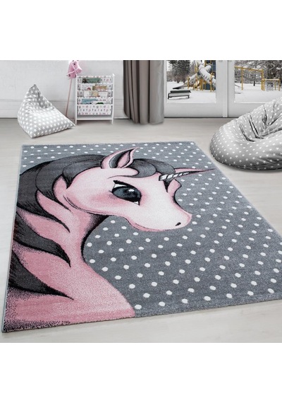 Çocuk Halısı Sevimli Peri Atı Desenli Gri Pembe Renklerde Diğer
