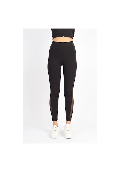 Soft&Basic Siyah Polyester Paçası Tül Detaylı Yüksek Bel Tayt Siyah