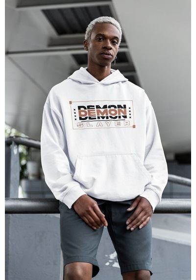Sevbano Demon Slayer Zenitsu Baskılı Unisex Oversize Anime Hoodie Beyaz
