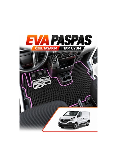 Renault Trafic Panelvan 2020-2026 Uyumlu Eva Paspas Metal Topukluklu Ön Kabin Siyah-fuşya