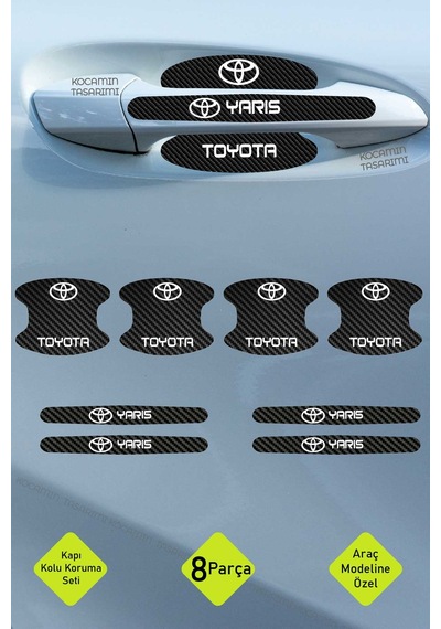Toyota Yaris Kapı Kolu Koruma Seti Yaris Modeline Özel Karbon Desenli 8 Parça Şık Folyo