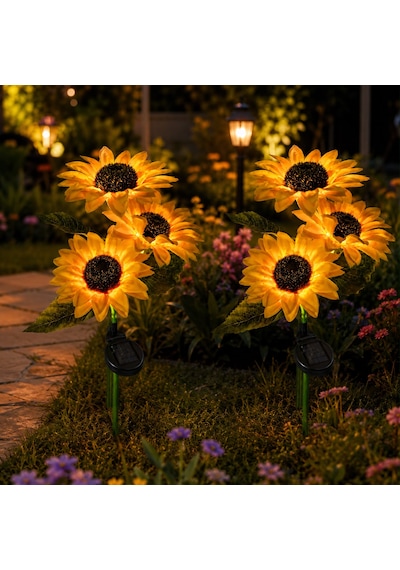 2li Set Güneş Enerjili Ayçiçeği Aydınlatma Led Işıklı Bahçe, Balkon, Yol Şık Tasarım -