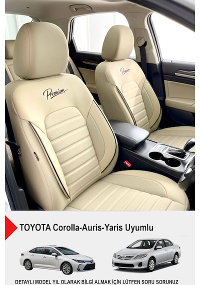 Premium Serisi Lüks Keten Oto Koltuk Kılıfı Toyota Corolla-auris-yaris Uyumlu Bej